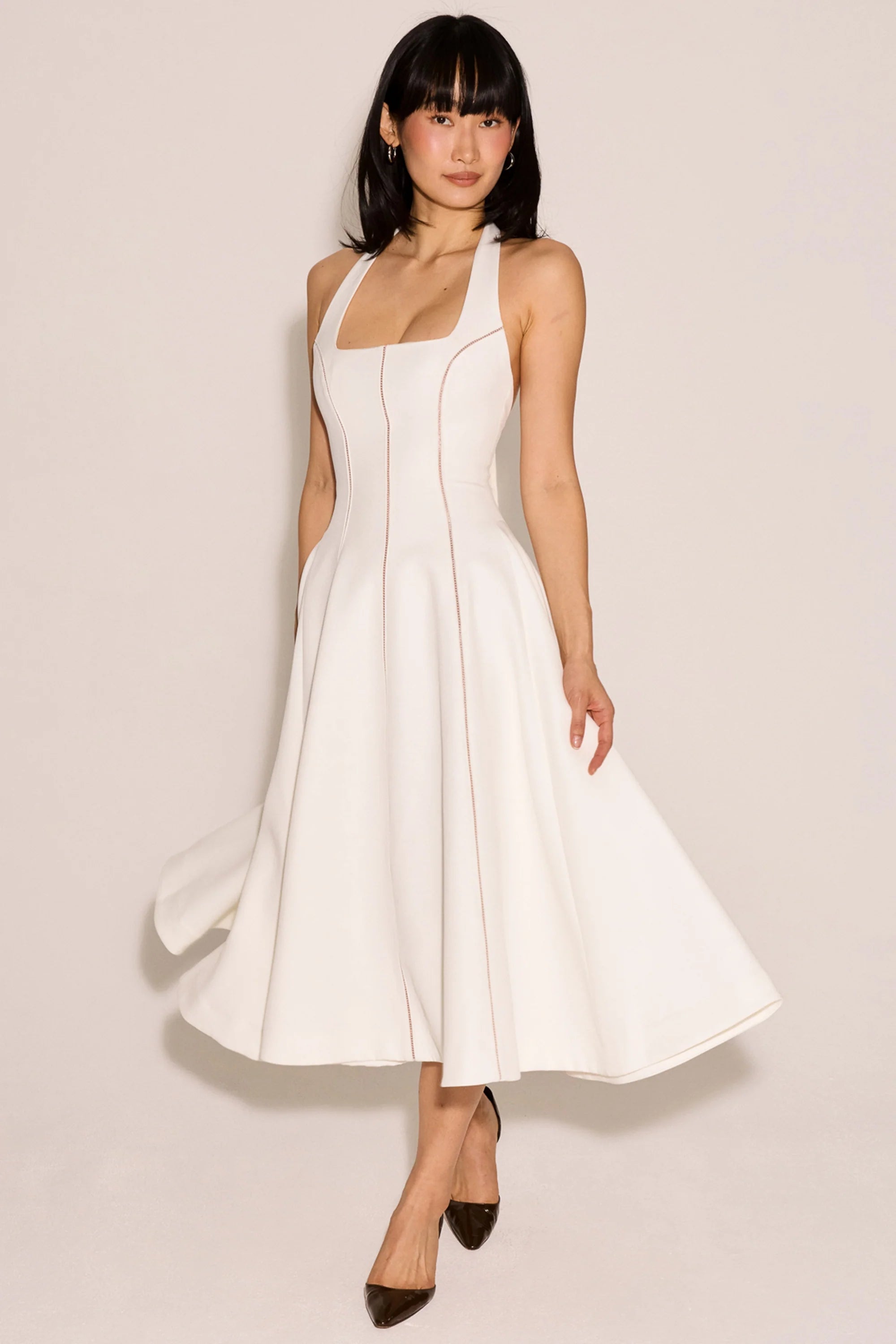 ivory halter neck midi dress