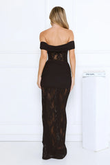 Subtle Allure Off Shoulder Sheer Lace Maxi Dress Black