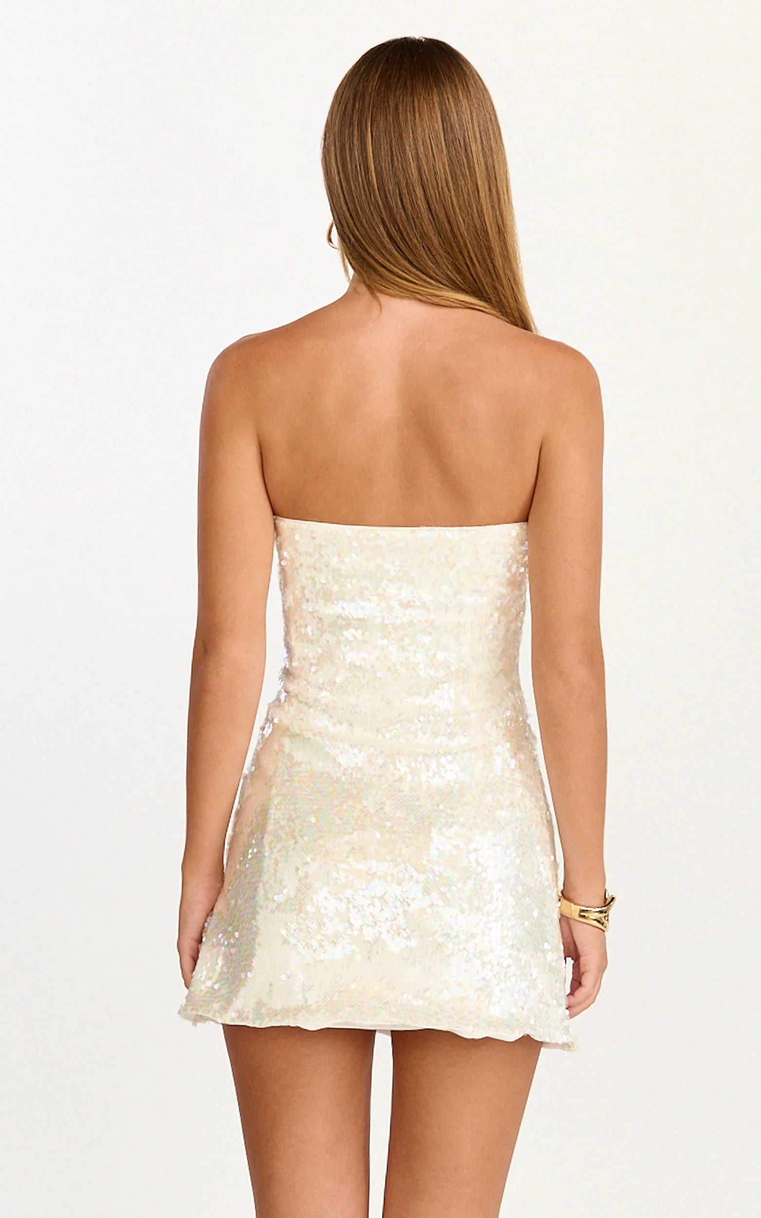 Zola Mini Dress Strapless A Line Sequin Dress in Pearl