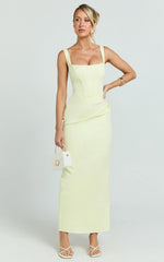Karlie Maxi Dress Scoop Neck Fitted Dress in Lemon