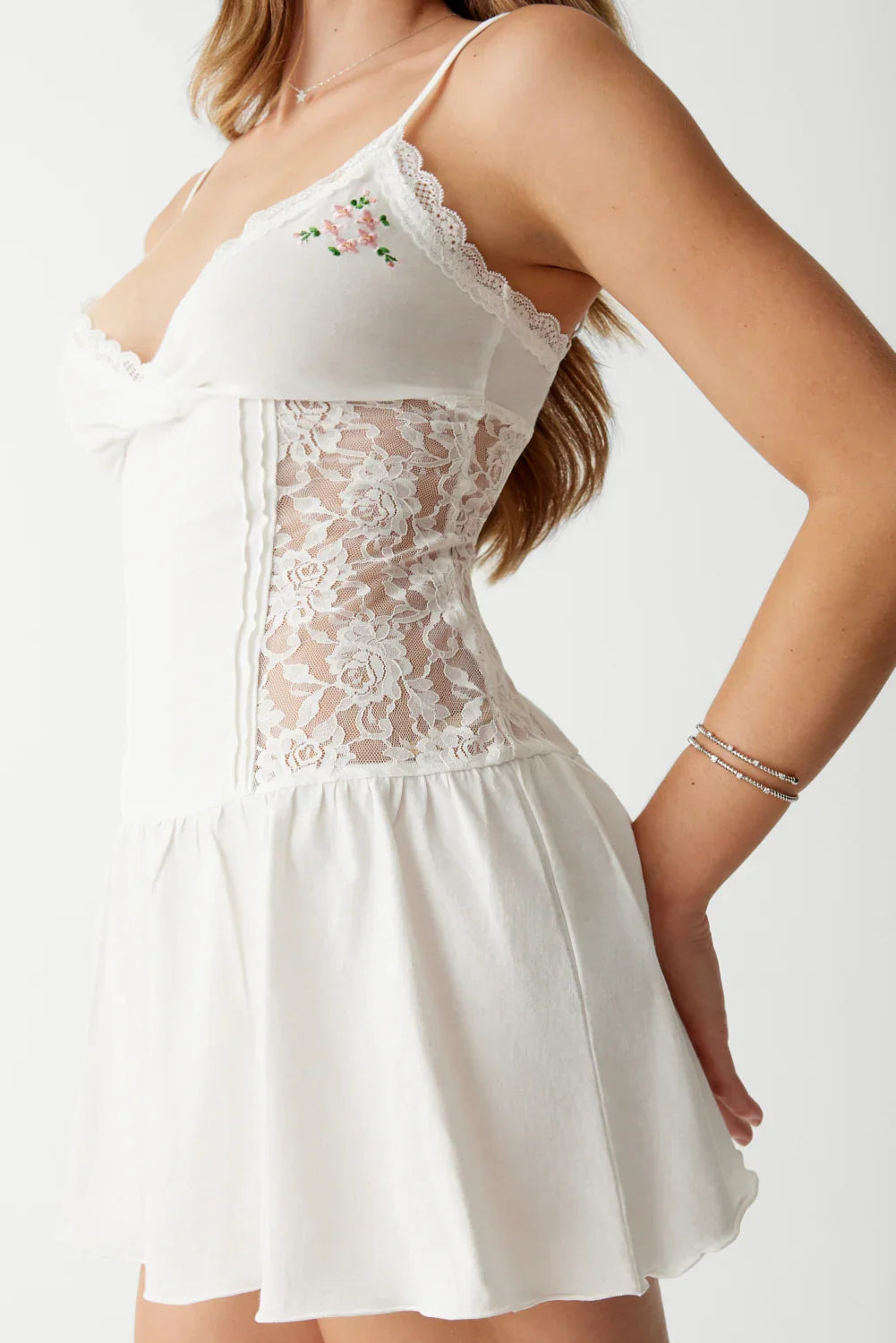 Donna Embroidered Mini Dress White
