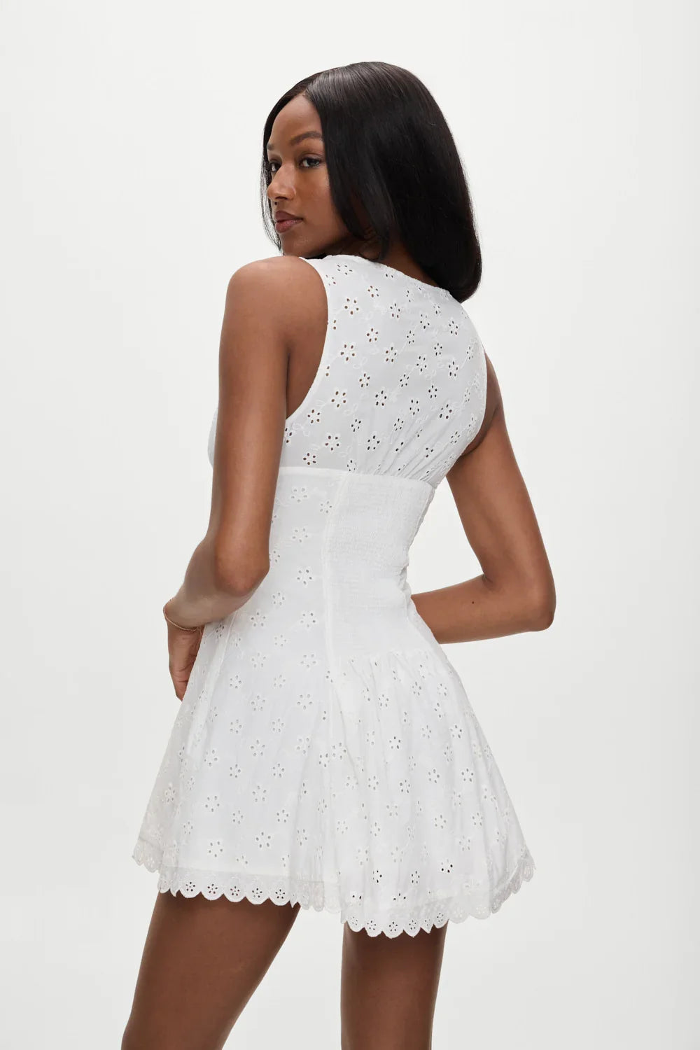 x BELLA HADID Farm Eyelet Mini Dress Salt Air Eyelet