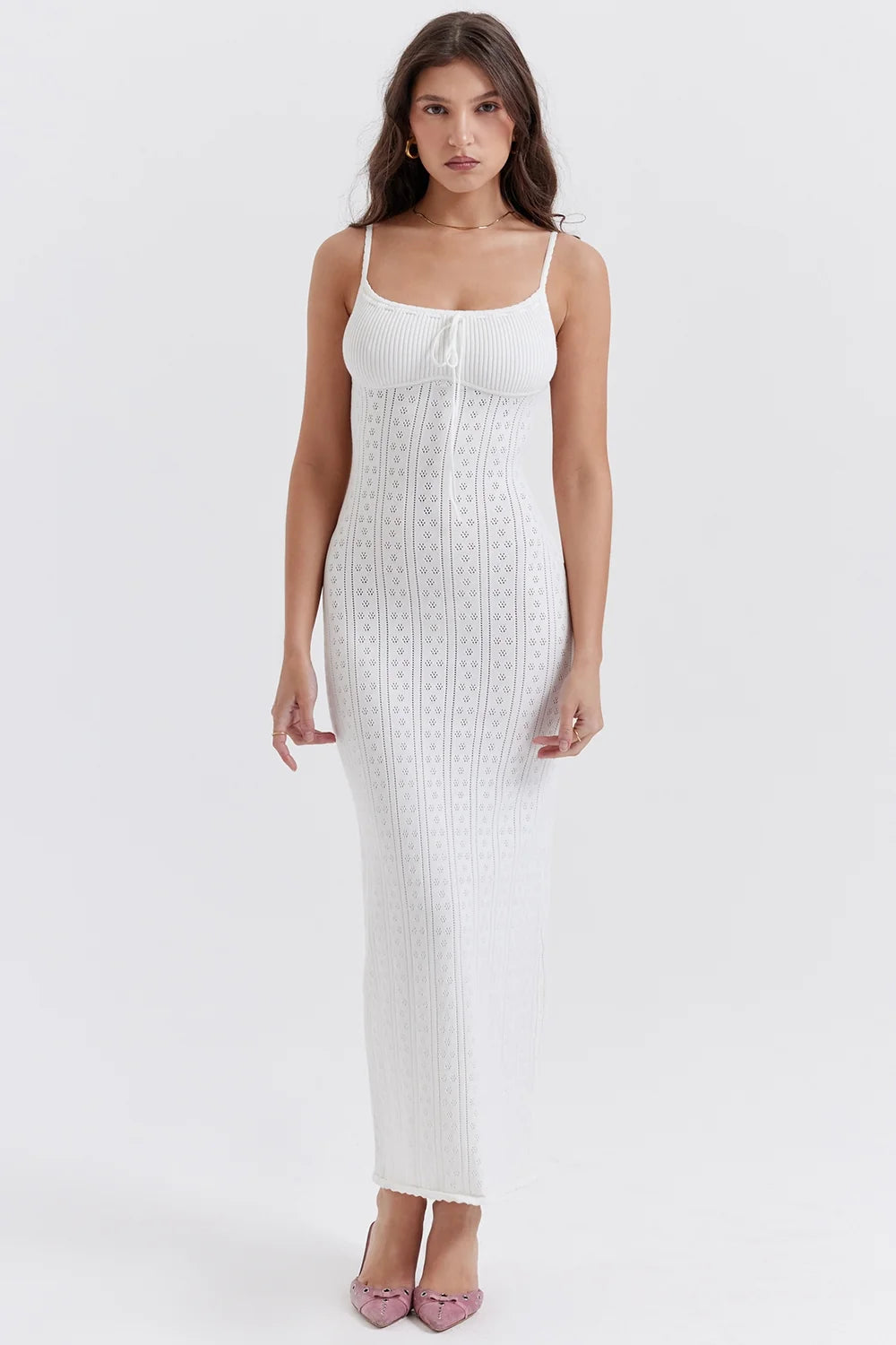 white knit maxi dress