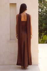 ELSA STRAPLESS SCARF MAXI DRESS CHOCOLATE