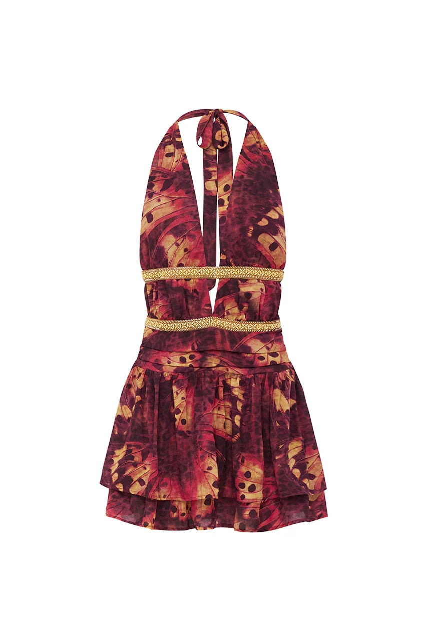 XYLIA HALTER LOW PLUNGE MINI DRESS ELIANA RED