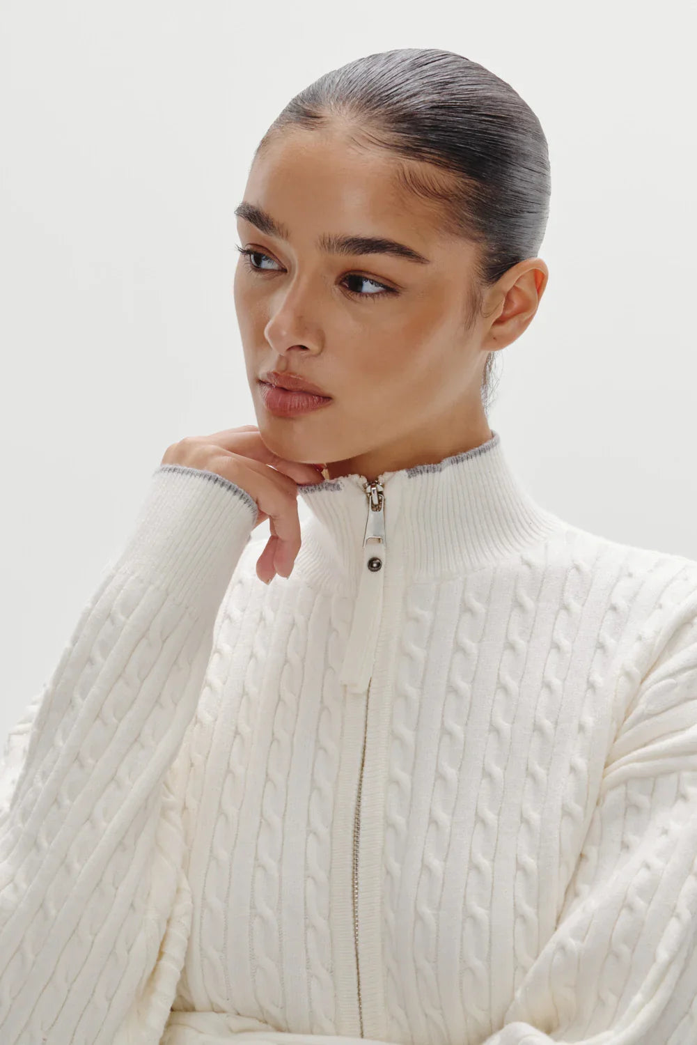 Bea Cloud Knit Zip Up Sweater Honeymoon