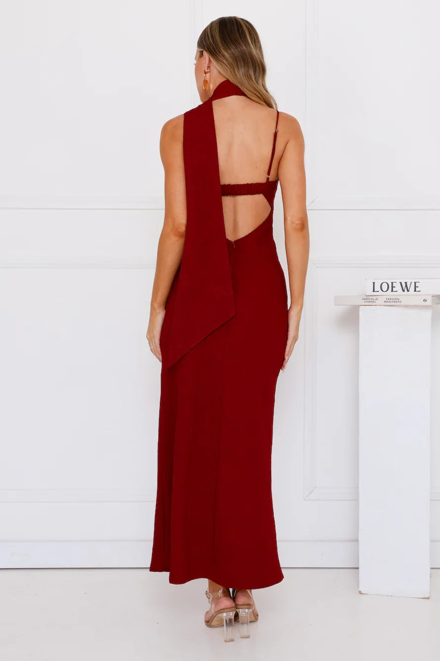 Stylish Chic Maxi Dress Wine