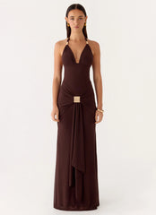 Miyah Halter Hardware Maxi Dress Chocolate