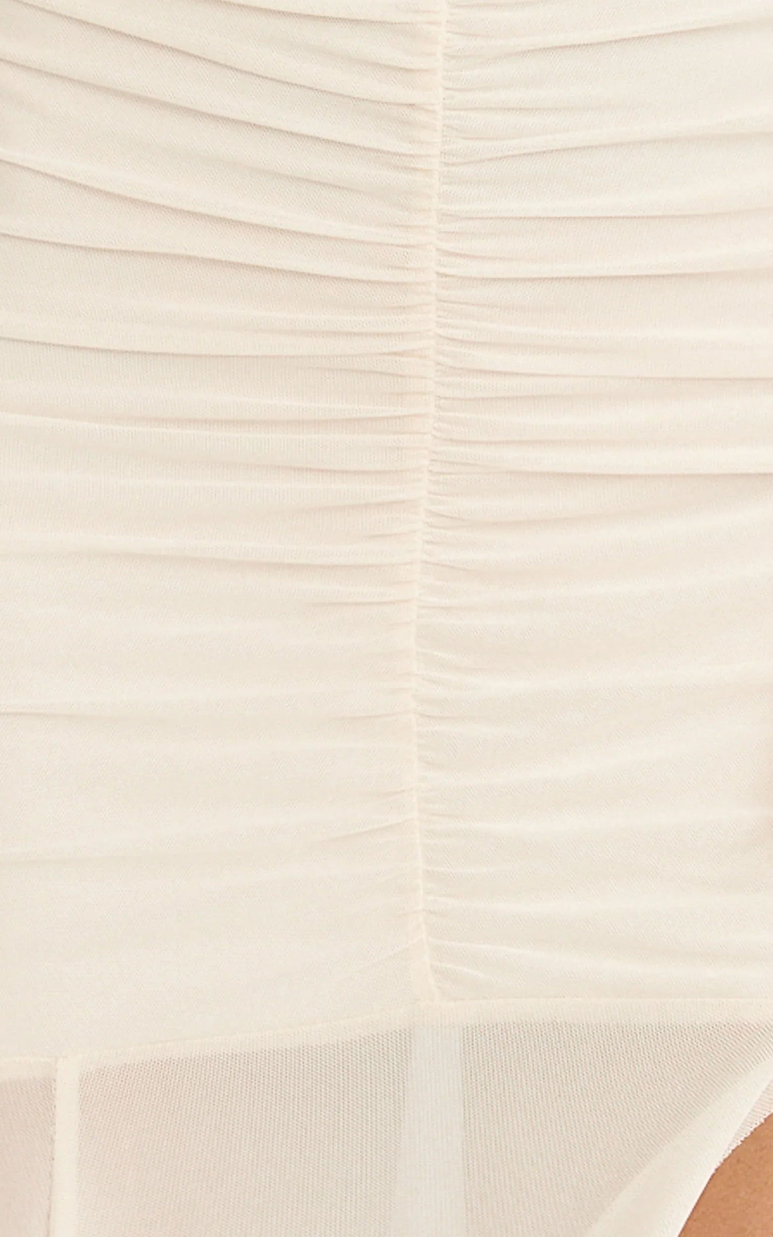 Alanna Maxi Dress Off Shoulder Ruched Mesh Dress in Cream