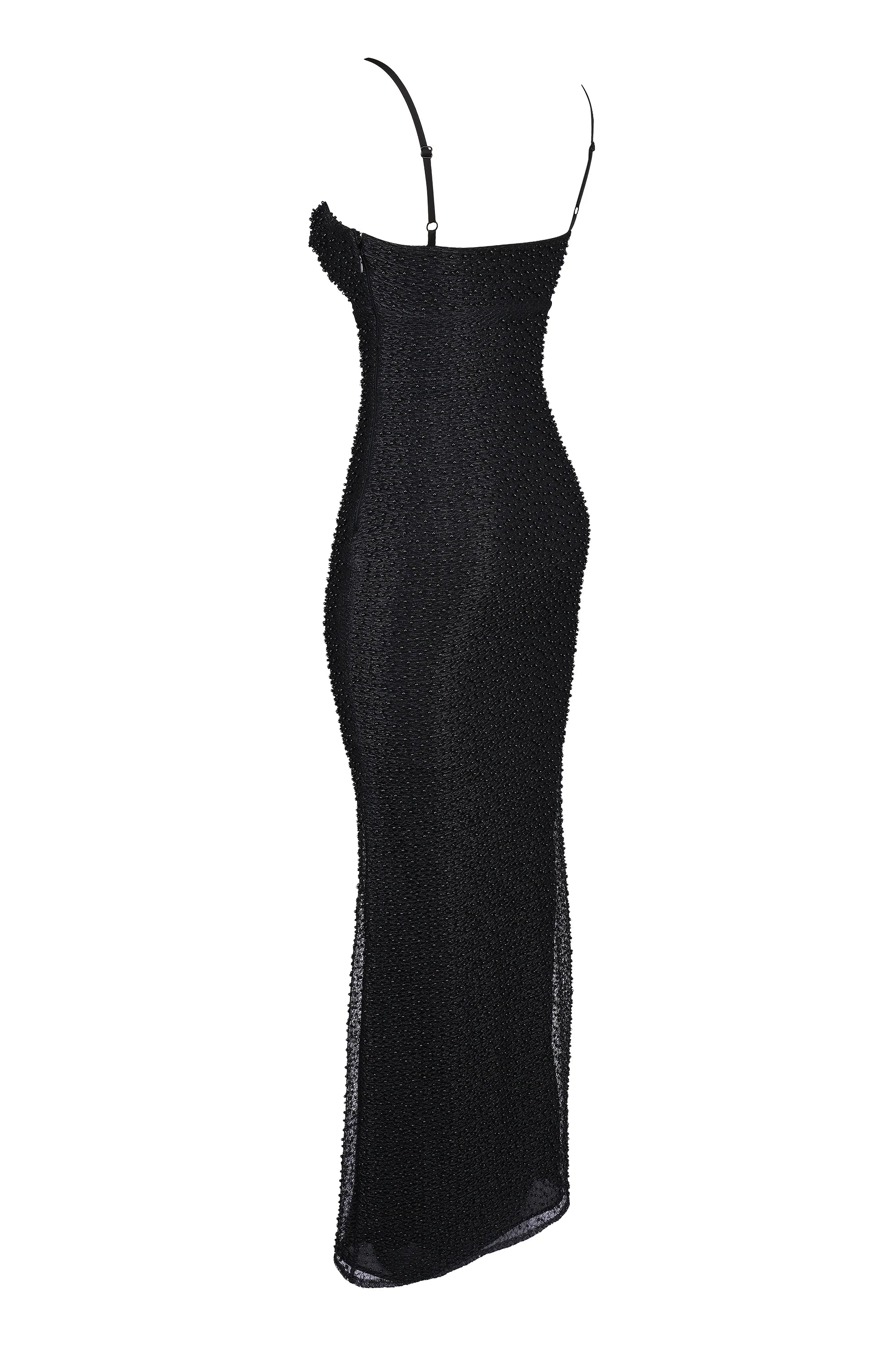 black pearl embellished maxi dress