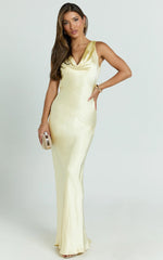 Adilah Maxi Dress Cowl Neck Satin Dress in Butter Yellow