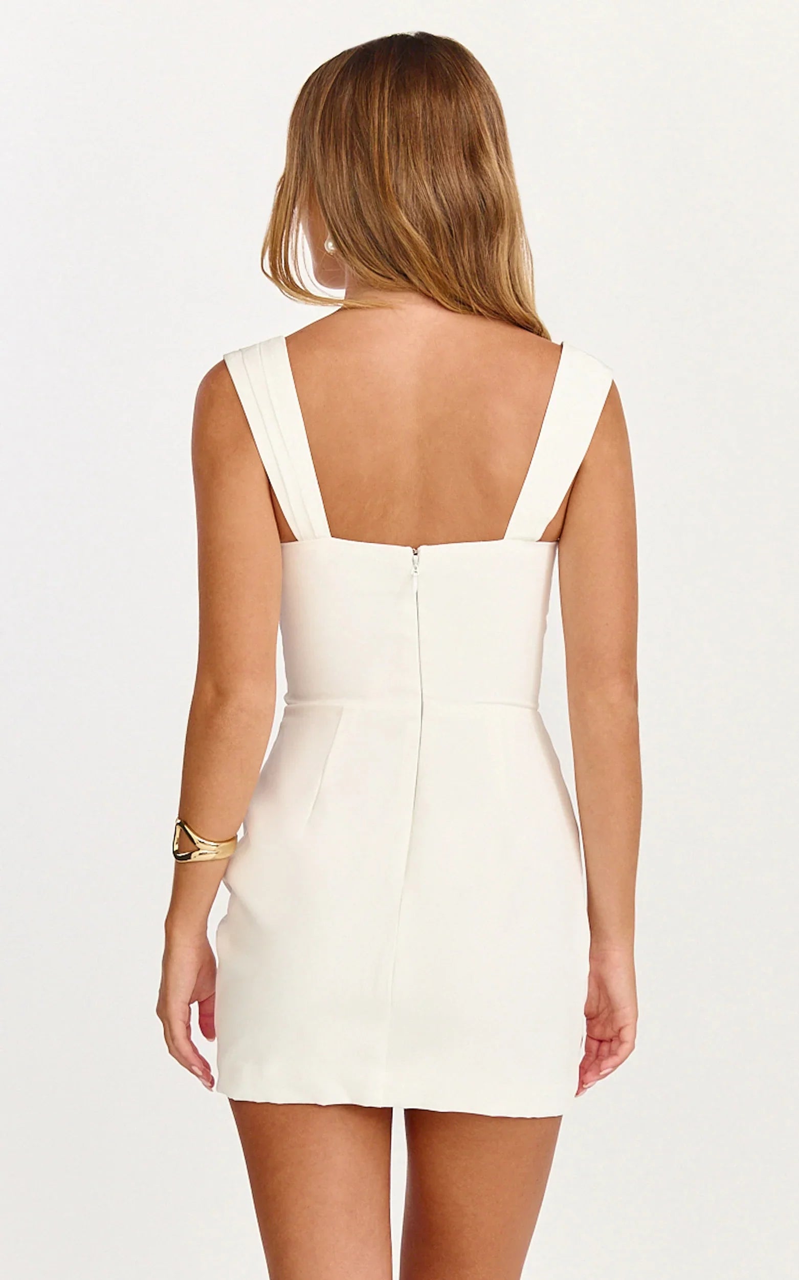 Kenna Mini Dress Gathered Bust Tucked Waist Dress in Off White