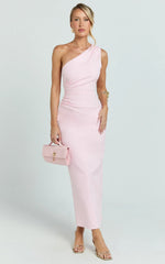 Karlie Midi Dress One Shoulder Fitted Dress in Pink