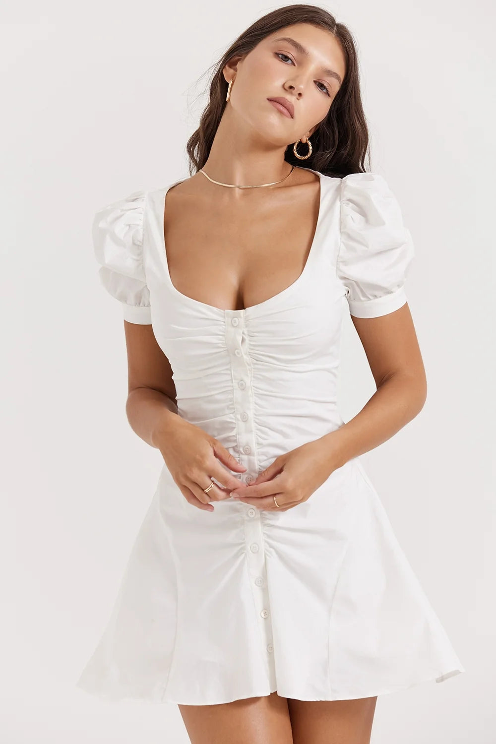 white puff sleeve mini dress