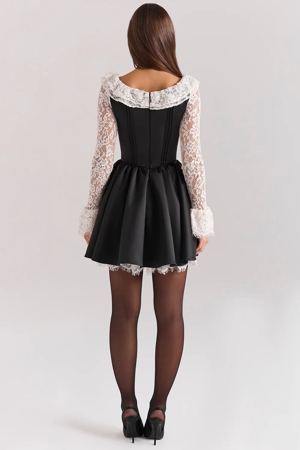black lace ruffle mini dress sale