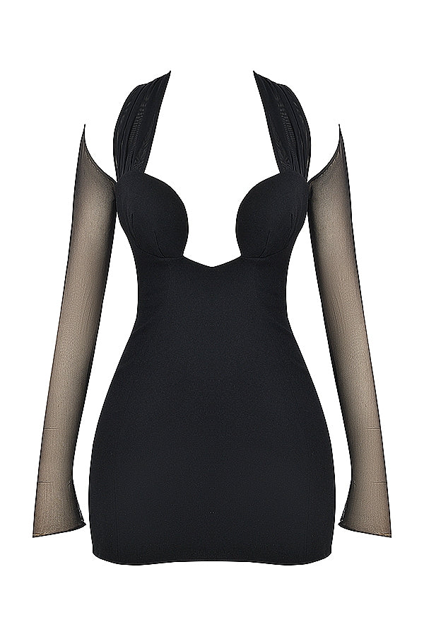 black plunge mini dress