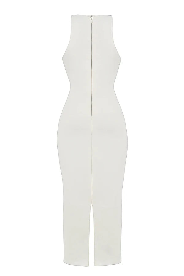 ivory plunge maxi dress