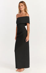 Pearce Maxi Dress Gathered One Sleeve Bodycon Dress in Black