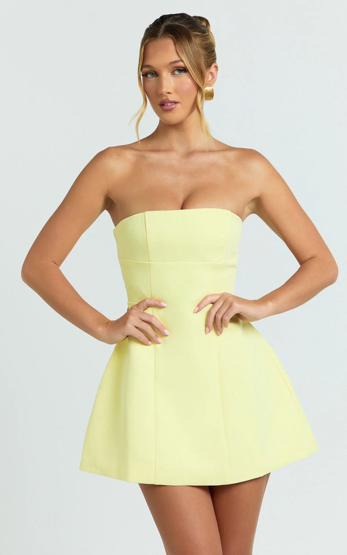 Catharine Mini Dress Strapless A Line Dress in Lemon