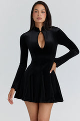 black velvet keyhole mini dress