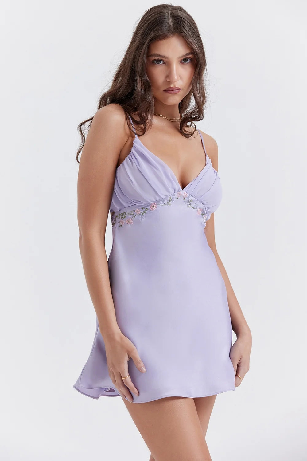 embroidered lavender mini dress