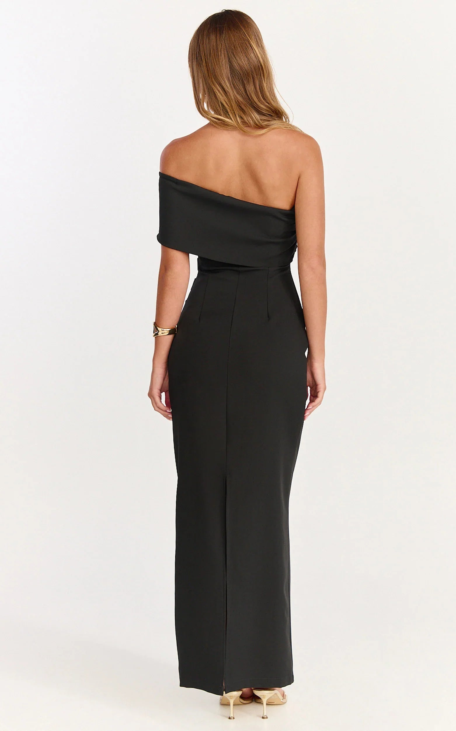 Pearce Maxi Dress Gathered One Sleeve Bodycon Dress in Black