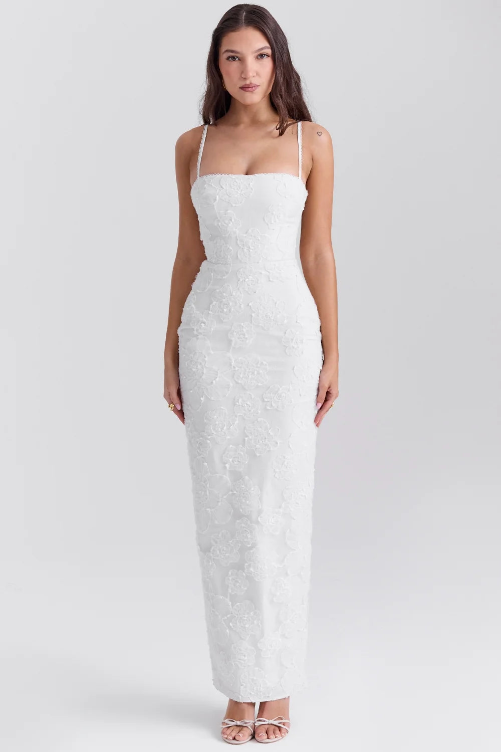 white floral lace maxi dress
