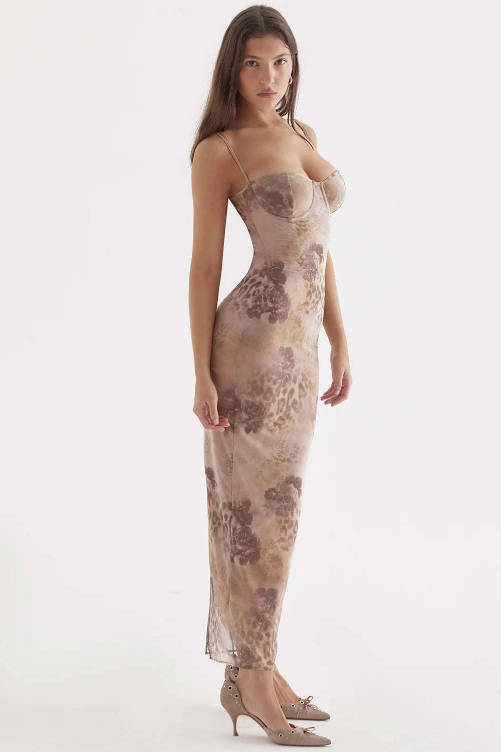 cream floral print maxi dress