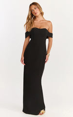 Karina Maxi Dress Off Shoulder Corset Bodice Lace Up Back Dress in Black