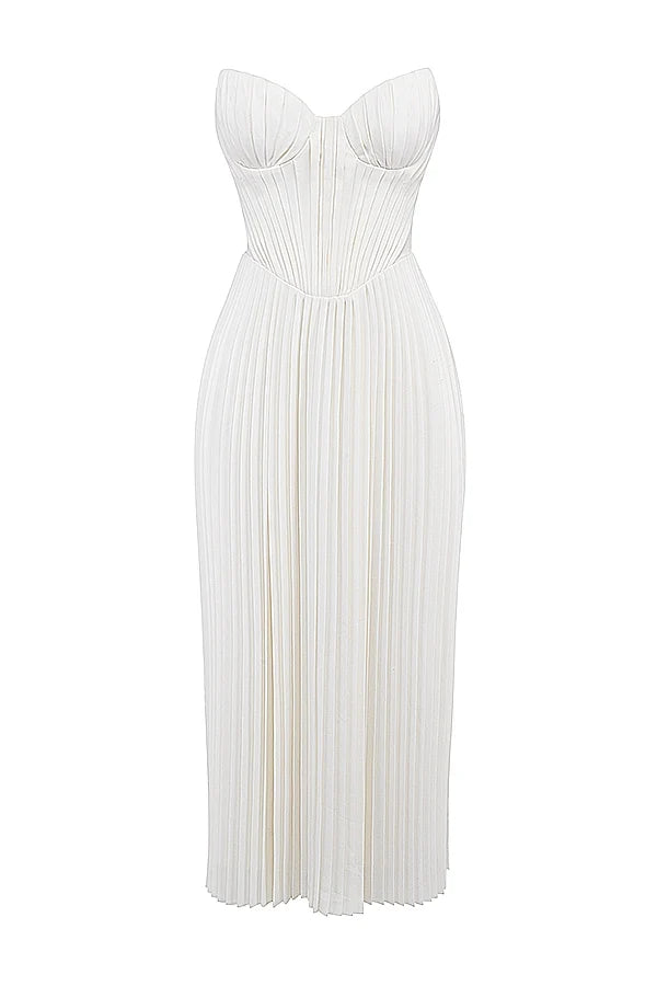 ivory pleated maxi dress