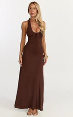 Odile Maxi Dress U Halter Neck Dress in Chocolate