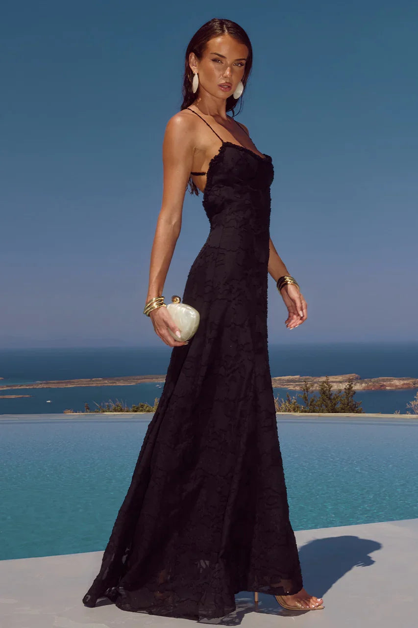 ELLERBY FRILL TRIM MAXI DRESS BLACK