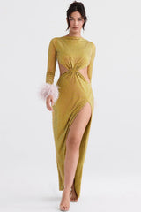 chartreuse crystallised maxi dress