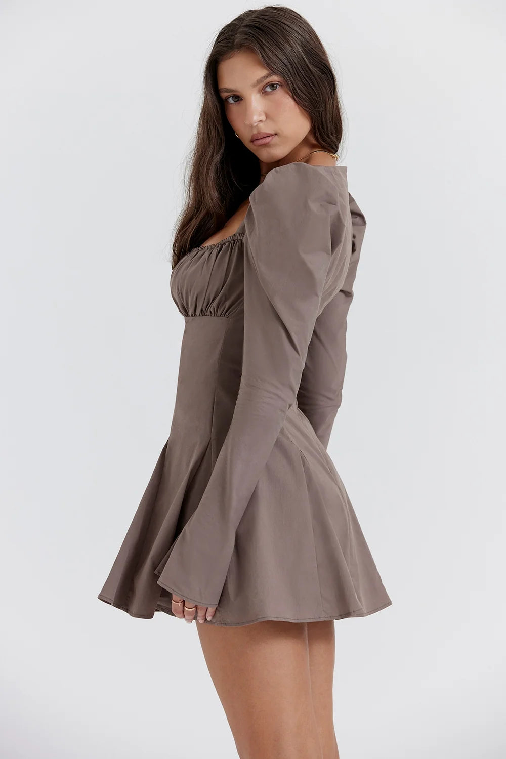 mocha long sleeve mini dress