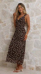 Cassara Maxi Dress Chocolate White Polka Dot