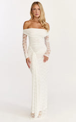Melville Maxi Dress Off Shoulder Long Sleeve Lace Dress in White