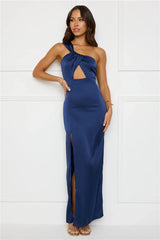 Strong Desire Satin One Shoulder Maxi Dress Navy