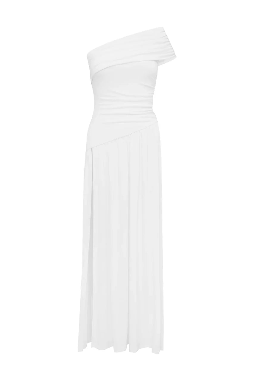LARSEN ONE SHOULDER MAXI DRESS WHITE