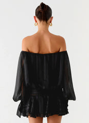 Eira Balloon Sleeve Mini Dress Black