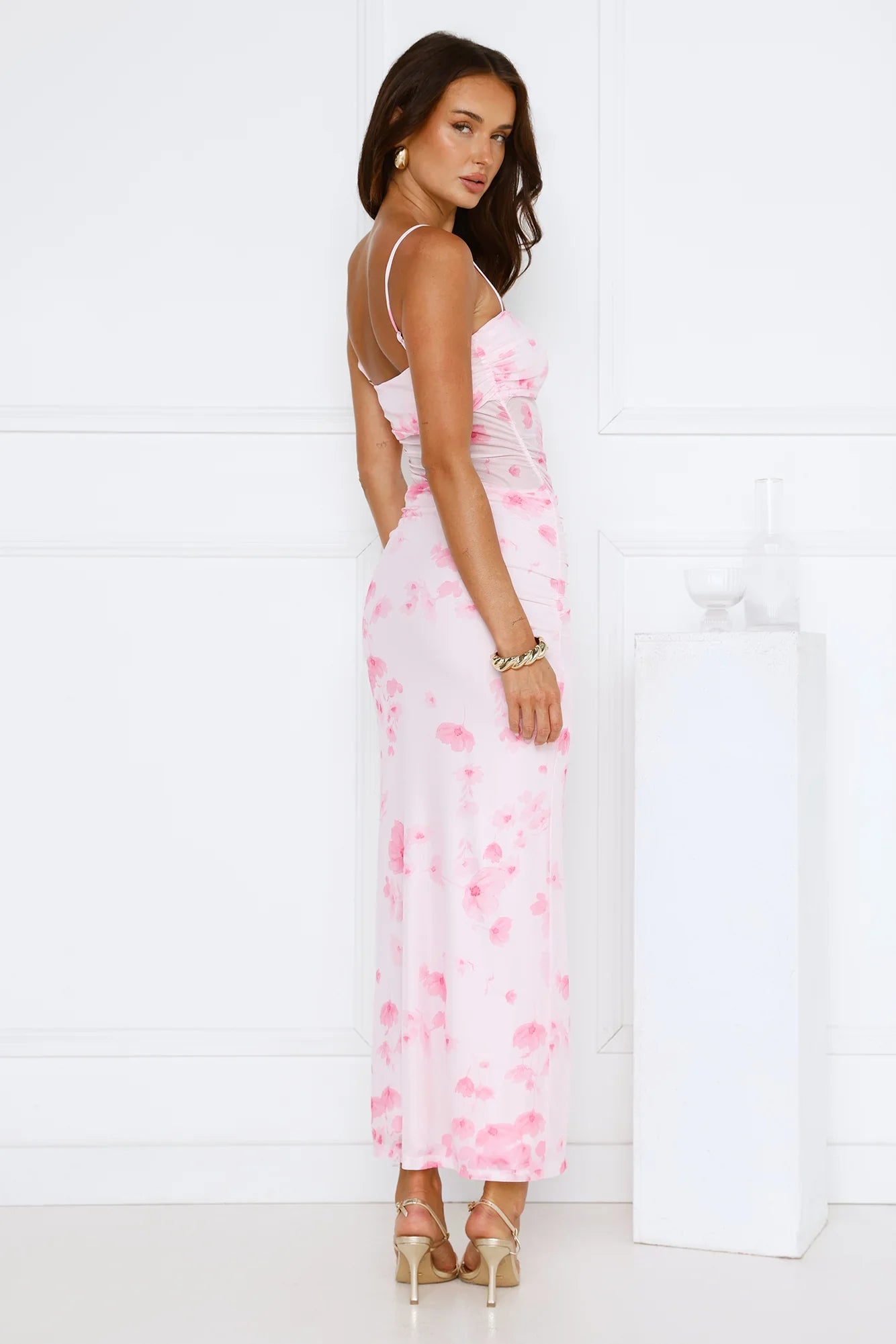 Frosted Glam Mesh Maxi Dress Pink