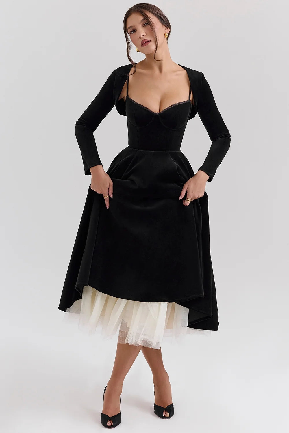black velvet tulle midi dress bolero