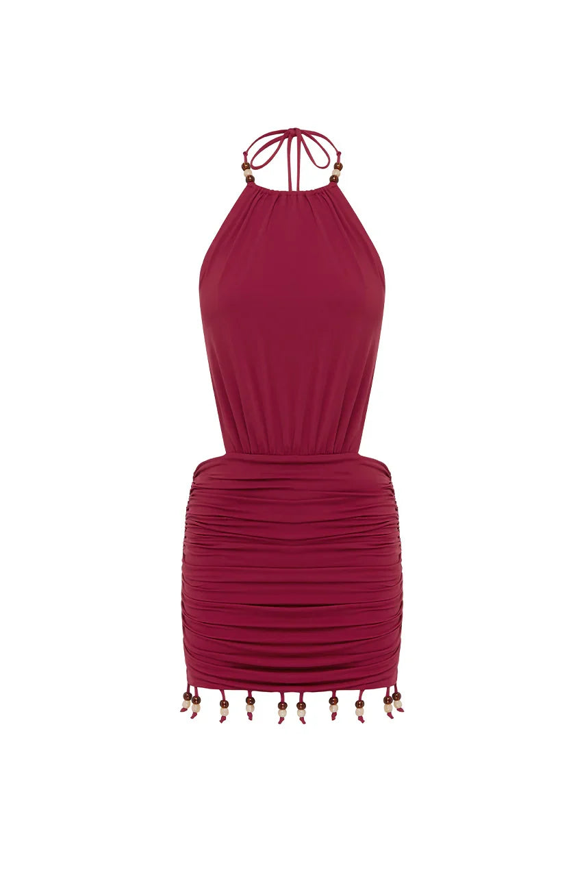 IMELDA HIGH NECK MINI DRESS CHERRY