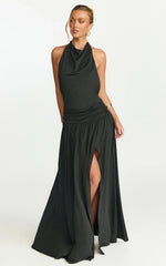 Sophia Maxi Dress Backless High Cowl Neck Jersey Dress in Black