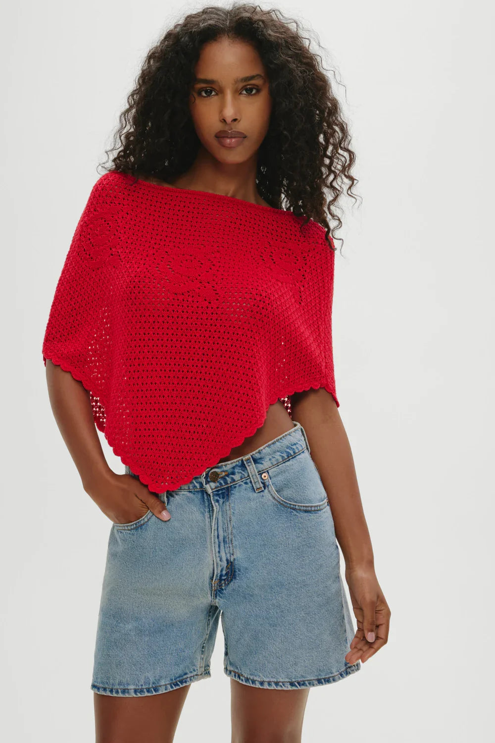 Sophie Crochet Poncho Red Rose