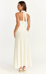 Candace Midi Dress Halter Neck Ribbed Knit Dress in Cream