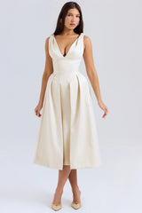 vintage cream satin pleated midi dress sale