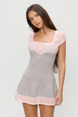 Lover Crochet Knit Mini Dress Pink Flora