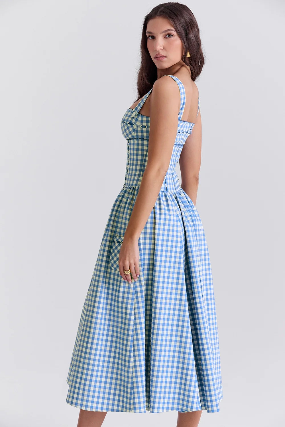 regatta blue gingham midi sundress