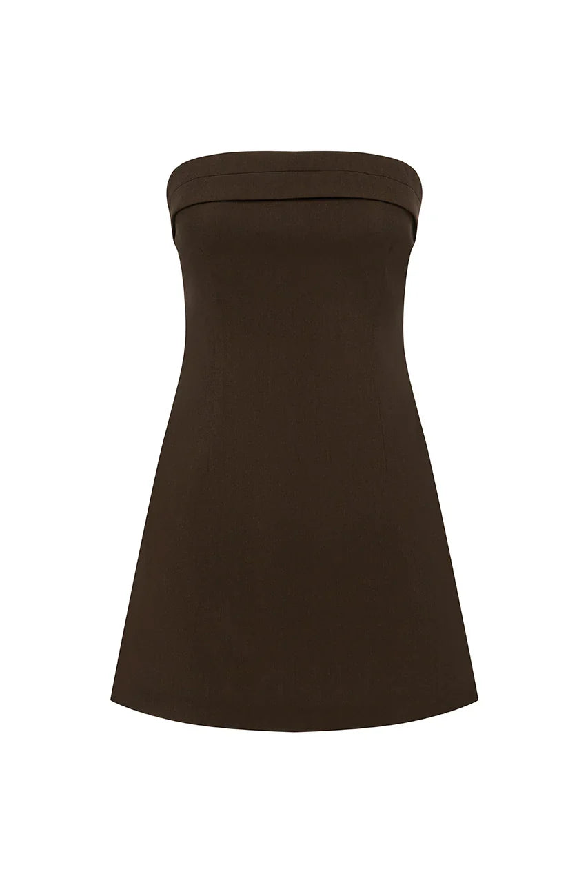 ZARLA STRAPLESS MINI DRESS CHOCOLATE