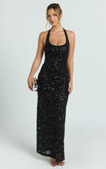 Benny Maxi Dress Halter Neck Backless Bodycon Dress in Black